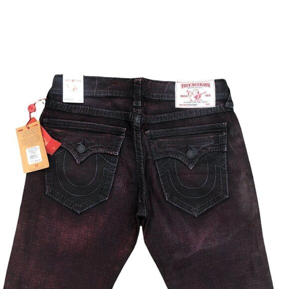 BRAND New True Religion Jeans Size 32 STRAIGHT BIG T Black/Red - Picture 14 of 16